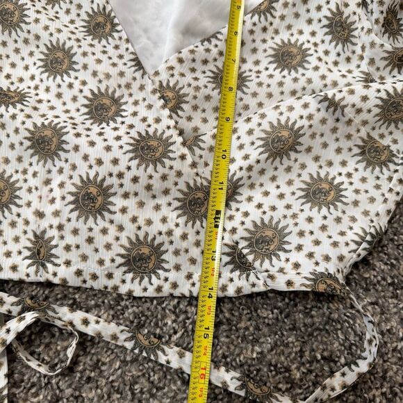 Forever 21 Zodiac Celestial Sun Star Moon Chiffon Wrap Bell Top Blouse S - Picture 7 of 7